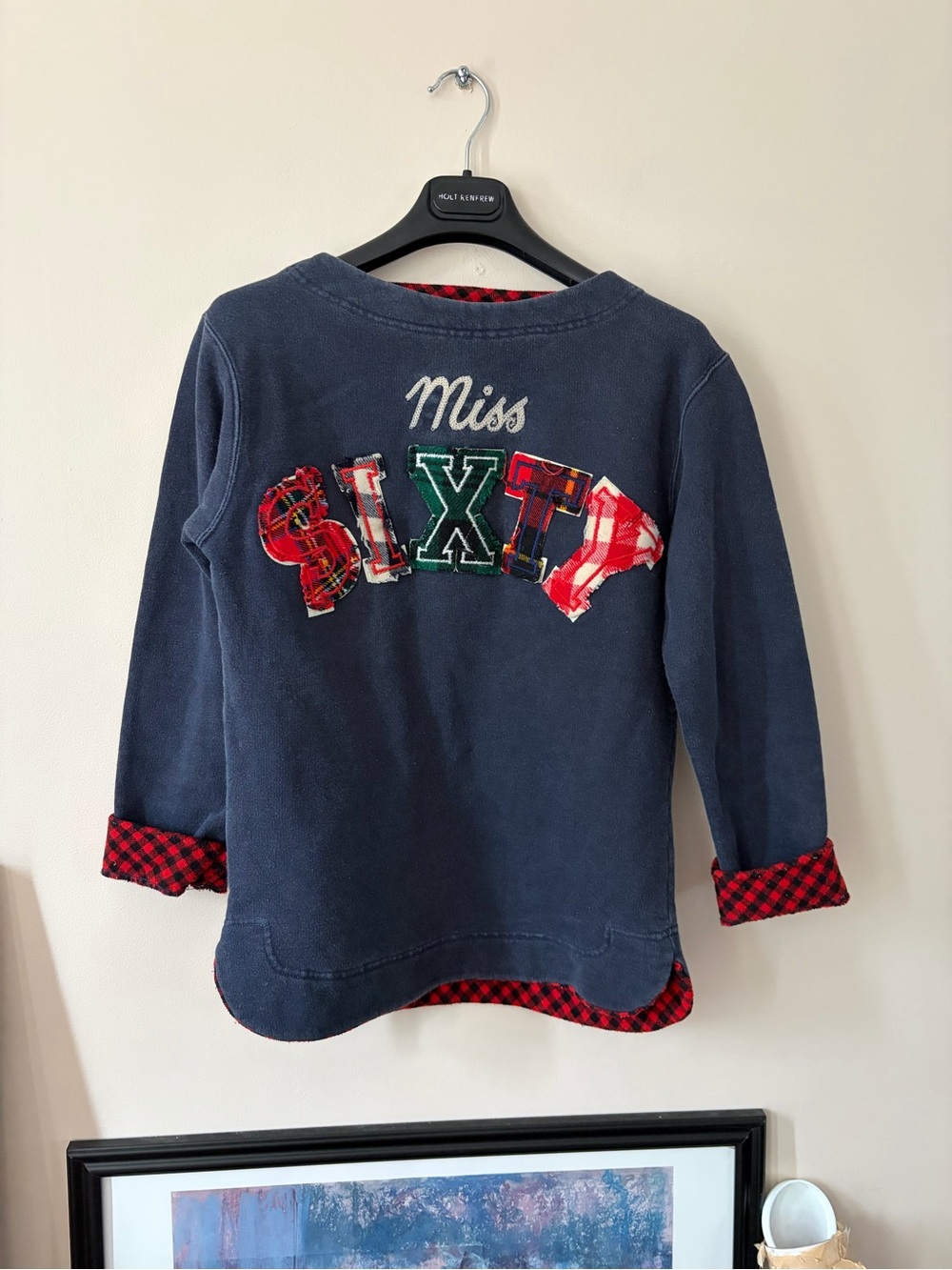 Miss Sixty Navy Blue Girls' Pullover Top with Plaid Trim